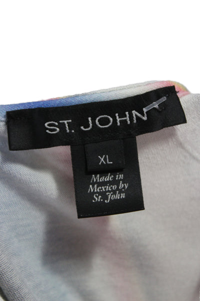 St. John Women Tunic Blouse Striped Blue Cotton Polyester Short Sleeve Size XL