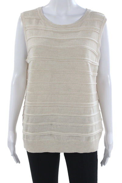 St. John Unisex Striped 100% Wool Vest Sweater Beige Sleeveless Size XL