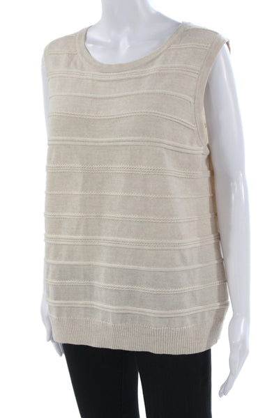 St. John Unisex Striped 100% Wool Vest Sweater Beige Sleeveless Size XL
