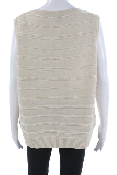 St. John Unisex Striped 100% Wool Vest Sweater Beige Sleeveless Size XL