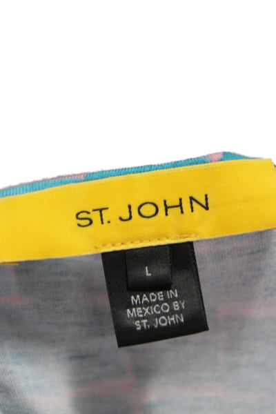 St. John Women Basic Blue Geometric Round Neck 3/4 Sleeve Blouse Size L