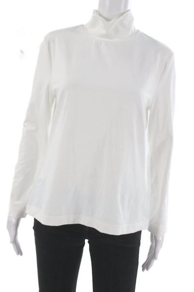 St. John Caviar Womens White Mock Neck Long Sleeve Top Size L