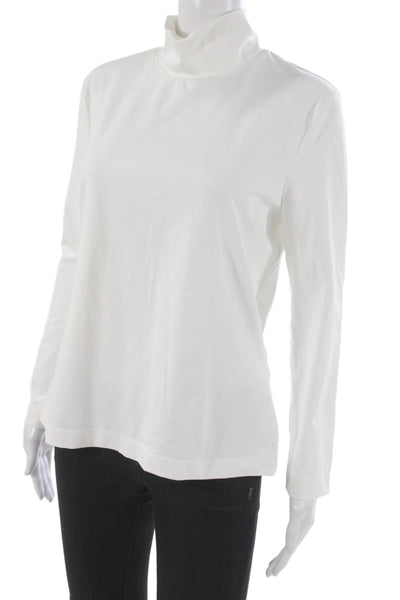 St. John Caviar Womens White Mock Neck Long Sleeve Top Size L