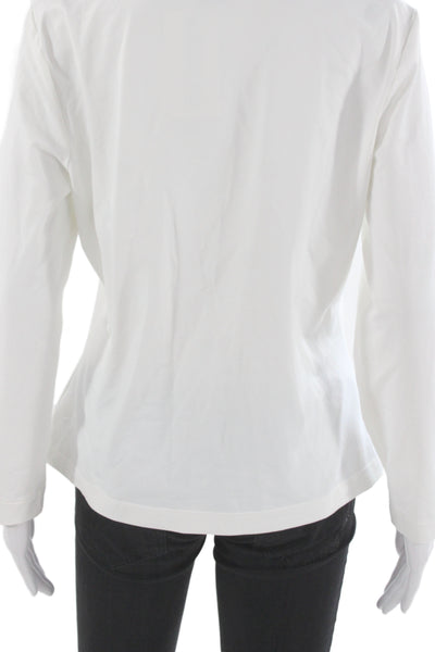 St. John Caviar Womens White Mock Neck Long Sleeve Top Size L