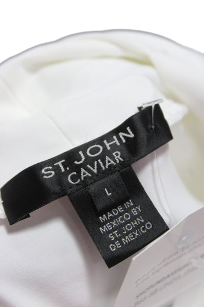 St. John Caviar Womens White Mock Neck Long Sleeve Top Size L