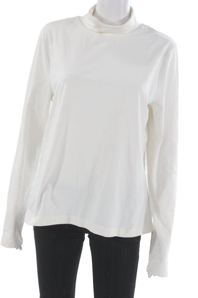 St. John Caviar Women Mock Neck Long Sleeve White Cotton Top Size XL