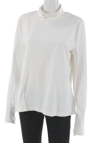 St. John Caviar Women Mock Neck Long Sleeve White Cotton Top Size XL