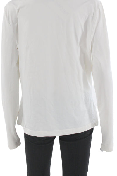 St. John Caviar Women Mock Neck Long Sleeve White Cotton Top Size XL