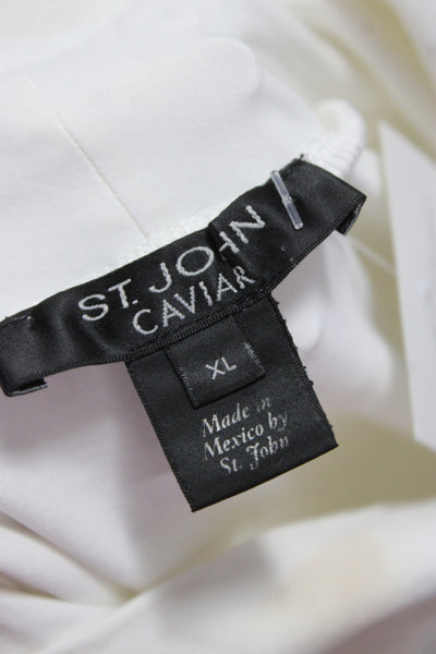 St. John Caviar Women Mock Neck Long Sleeve White Cotton Top Size XL