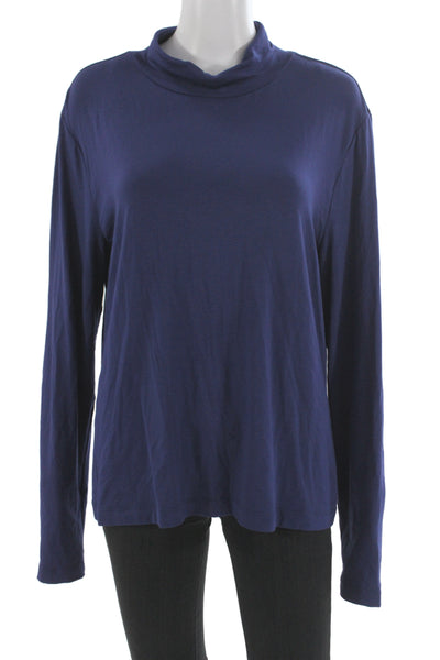 St. John Collection Womens Mock Neck Long Sleeve Top Blue Rayon Size XL