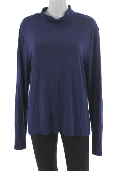 St. John Collection Womens Mock Neck Long Sleeve Top Blue Rayon Size XL