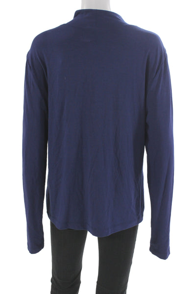 St. John Collection Womens Mock Neck Long Sleeve Top Blue Rayon Size XL