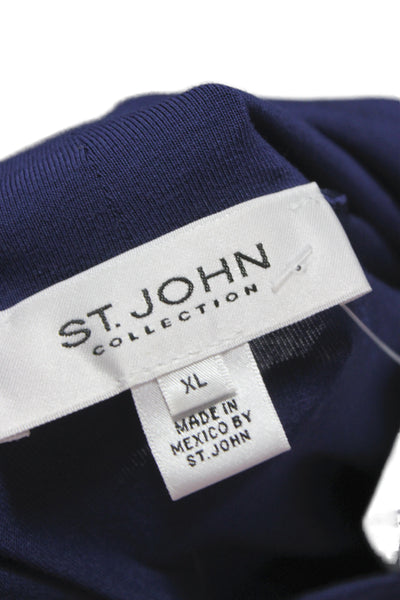 St. John Collection Womens Mock Neck Long Sleeve Top Blue Rayon Size XL
