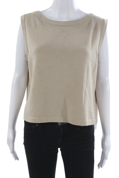 St. John Womens Basic Sleeveless Tank Beige Crew Neck Modal Blend Size L