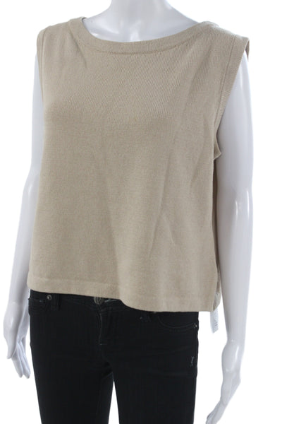 St. John Womens Basic Sleeveless Tank Beige Crew Neck Modal Blend Size L