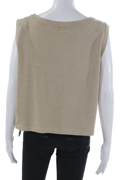 St. John Womens Basic Sleeveless Tank Beige Crew Neck Modal Blend Size L