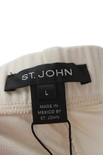 St. John Women Sweatpants Beige Solid 79% Viscose 21% Polyester Size L