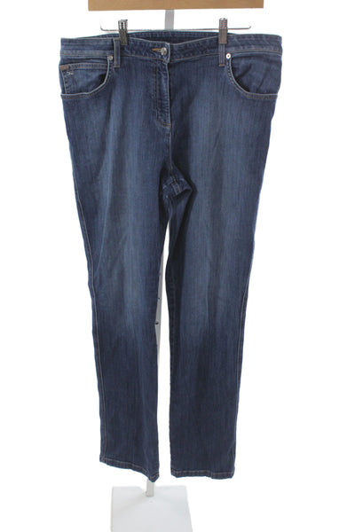 St. John Women Blue Straight High Rise Jeans Button Size 14