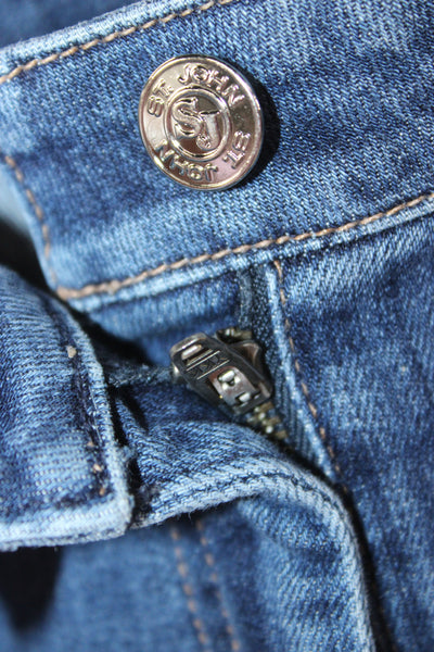St. John Women Blue Straight High Rise Jeans Button Size 14