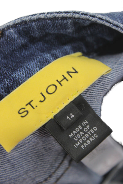 St. John Women Blue Straight High Rise Jeans Button Size 14