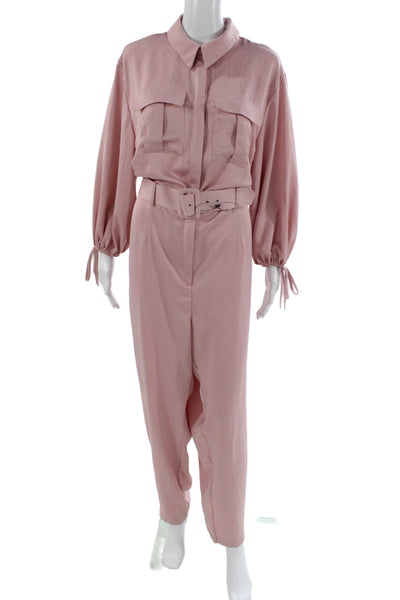 River Island Womens Collared Long Sleeve Pink Jumpsuit Size 14
