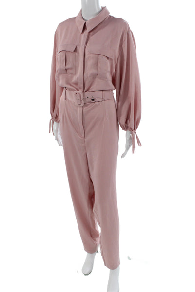 River Island Womens Collared Long Sleeve Pink Jumpsuit Size 14