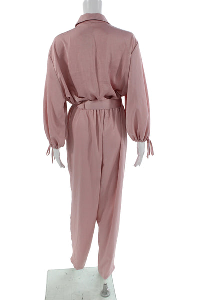 River Island Womens Collared Long Sleeve Pink Jumpsuit Size 14