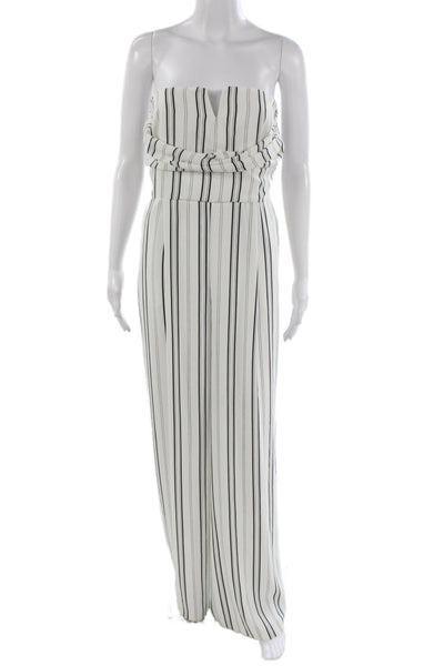 River Island Women White Striped V Neck Sleeveless Jumpsuit Polyester Size 12