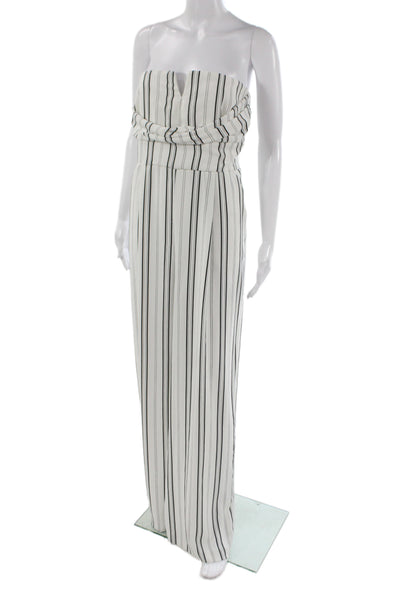 River Island Women White Striped V Neck Sleeveless Jumpsuit Polyester Size 12