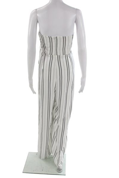 River Island Women White Striped V Neck Sleeveless Jumpsuit Polyester Size 12