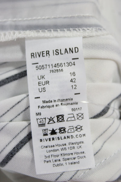 River Island Women White Striped V Neck Sleeveless Jumpsuit Polyester Size 12