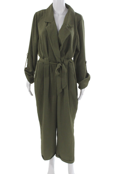 River Island Womens Green V-Neck Long Sleeve Jumpsuit Size 12