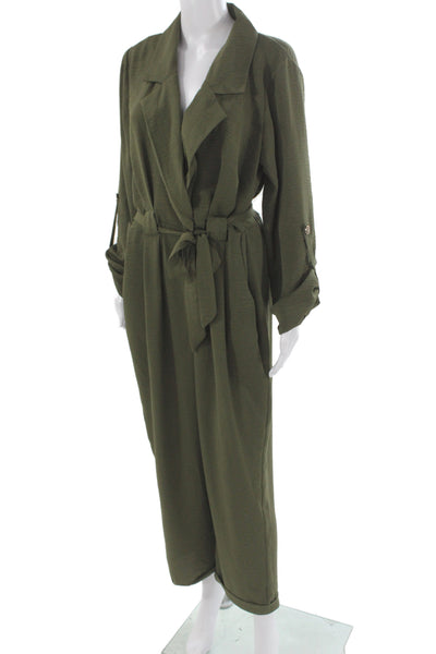 River Island Womens Green V-Neck Long Sleeve Jumpsuit Size 12