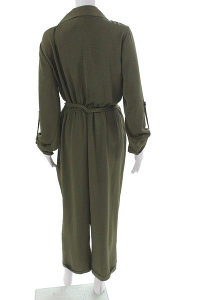 River Island Womens Green V-Neck Long Sleeve Jumpsuit Size 12
