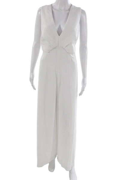 Asos Women Jumpsuit White Sleeveless V Neck Solid Polyester Size 12