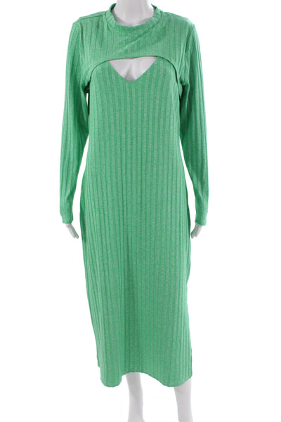 River Island Womens Sweater Dress Green Striped Long Sleeve Viscose Size 12