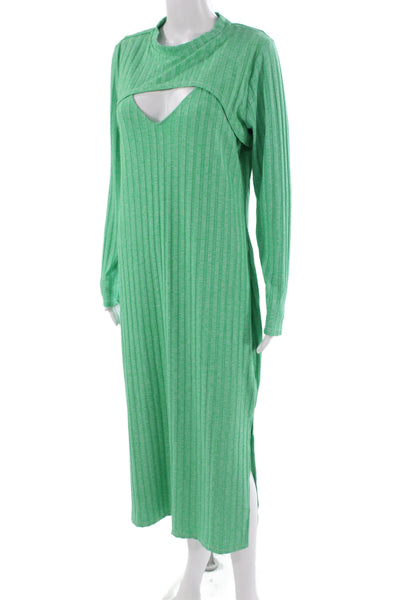 River Island Womens Sweater Dress Green Striped Long Sleeve Viscose Size 12