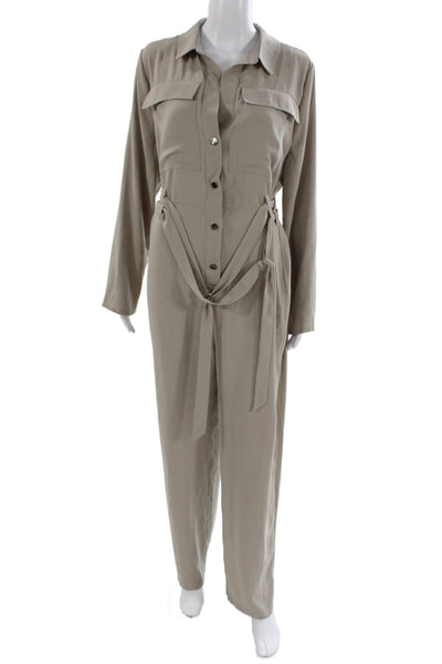 River Island Women Jumpsuit Collared Long Sleeve Beige Size 14