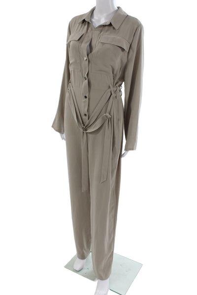 River Island Women Jumpsuit Collared Long Sleeve Beige Size 14