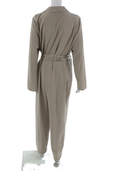 River Island Women Jumpsuit Collared Long Sleeve Beige Size 14