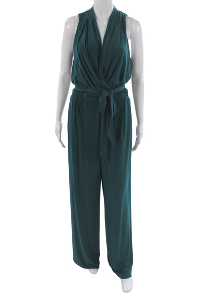 Vince Camuto Womens Sleeveless V-Neck Solid Green Jumpsuit Size 10