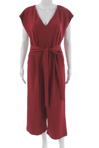 Ettitwa Womens Red V-Neck Sleeveless Jumpsuit Size M