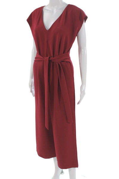 Ettitwa Womens Red V-Neck Sleeveless Jumpsuit Size M