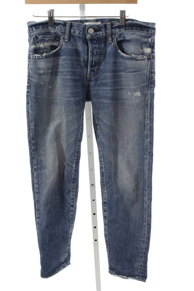 Moussy Unisex Straight Cropped Jeans Blue Denim Mid Rise Size 25
