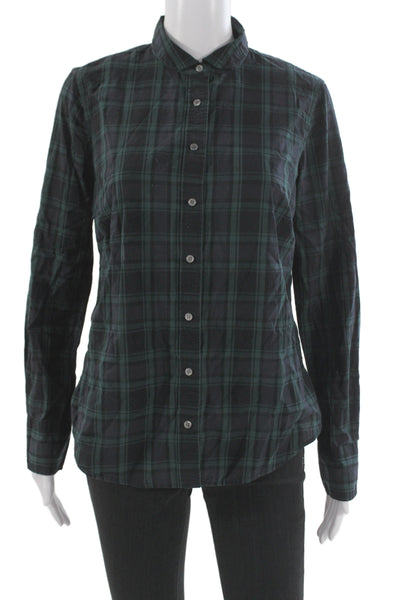 J Crew Womens Dark Blue Plaid Collared Button-Up Long Sleeve Cotton Top Size 6