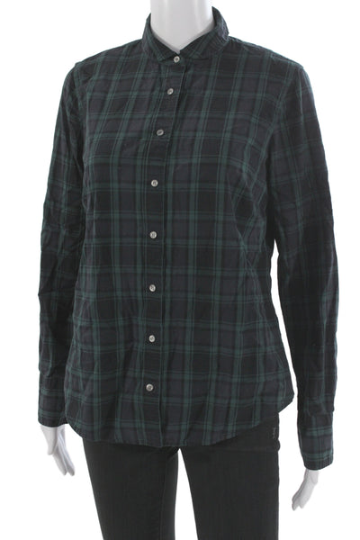 J Crew Womens Dark Blue Plaid Collared Button-Up Long Sleeve Cotton Top Size 6
