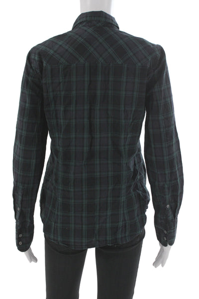 J Crew Womens Dark Blue Plaid Collared Button-Up Long Sleeve Cotton Top Size 6