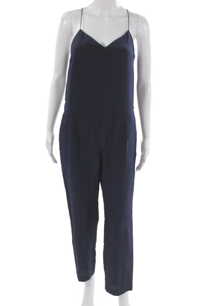 J Crew Womens Dark Blue Silk V-Neck Sleeveless Jumpsuit Size 6