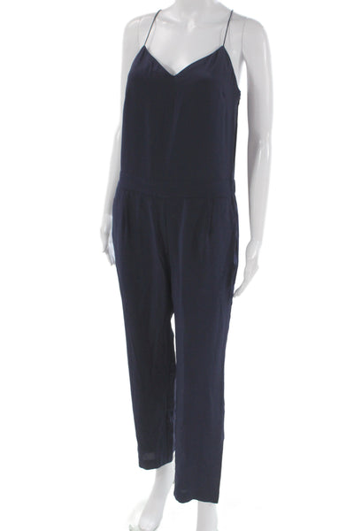 J Crew Womens Dark Blue Silk V-Neck Sleeveless Jumpsuit Size 6
