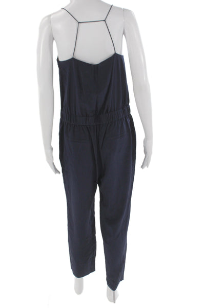 J Crew Womens Dark Blue Silk V-Neck Sleeveless Jumpsuit Size 6